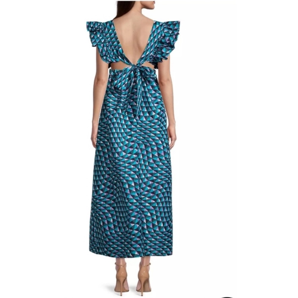 Tuckernuck Elisamama Blue Geometric Ankara Print Ruffle Sleeve Maxi Dress Large - Picture 2 of 9